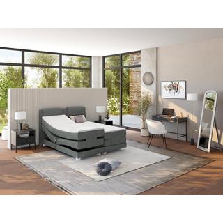 Vente-unique Set letto boxspring testata + reti relax elettriche + materasso + topper CASTEL di PALACIO - 2 x 90 x 200 cm - Tessuto grigio chiaro  