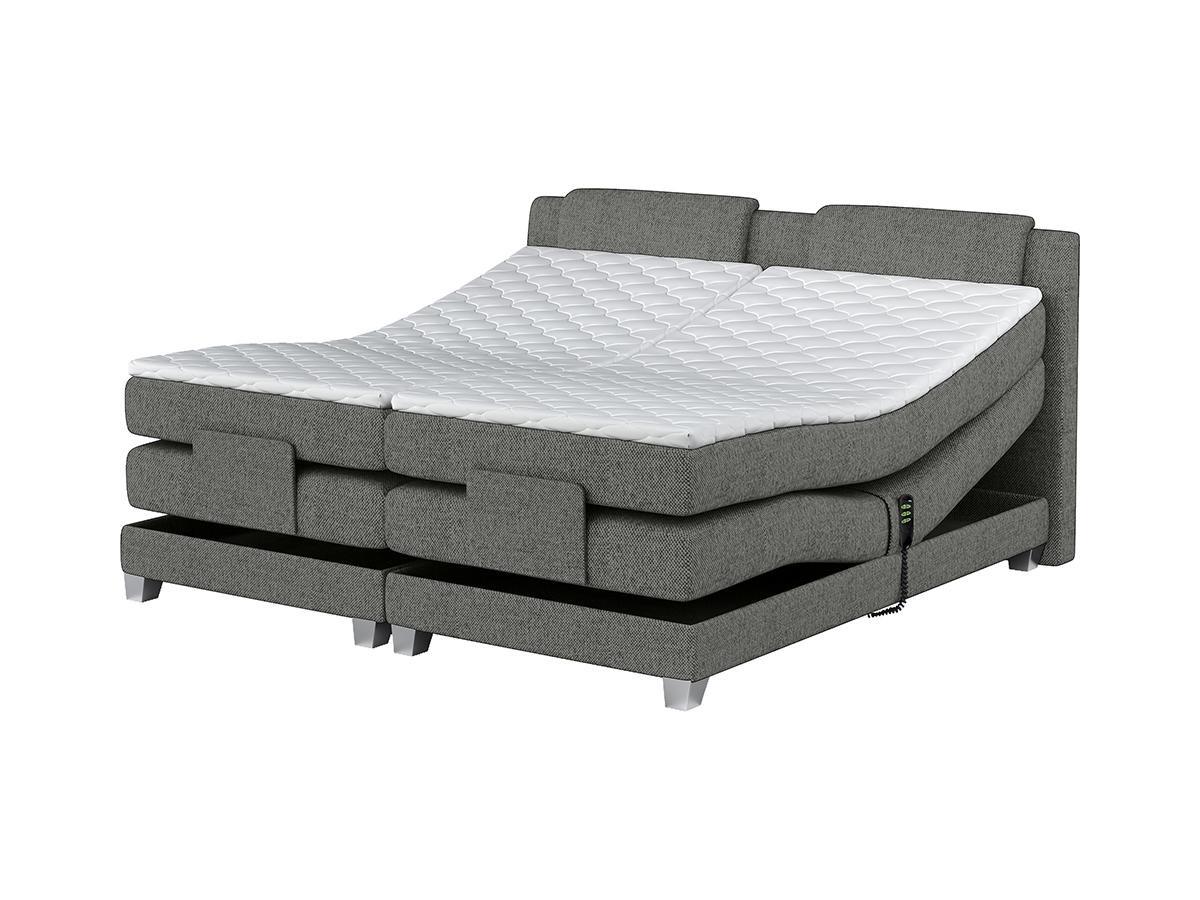 Vente-unique Set letto boxspring testata + reti relax elettriche + materasso + topper CASTEL di PALACIO - 2 x 90 x 200 cm - Tessuto grigio chiaro  