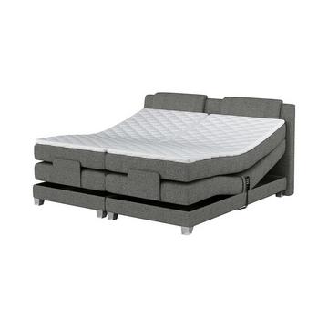 Set letto boxspring testata + reti relax elettriche + materasso + topper CASTEL di PALACIO - 2 x 90 x 200 cm - Tessuto grigio chiaro