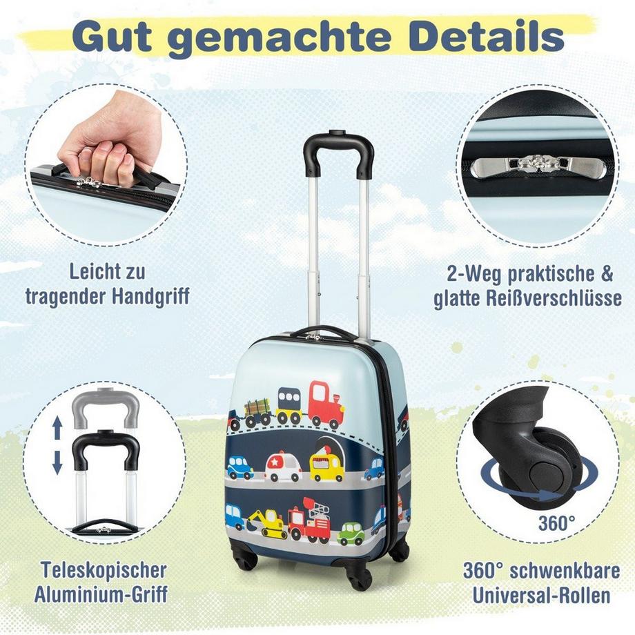 Northix  Hartschalen-Koffer 2-Teiliges Handgepäck-Set mit Spinner-Rädern Rollender Blau 