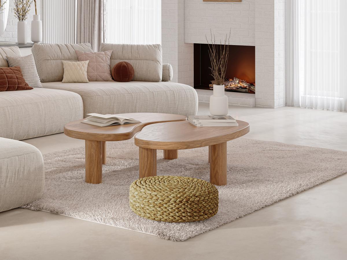 Vente-unique Pouf rond en rotin naturel clair MEVIZO  