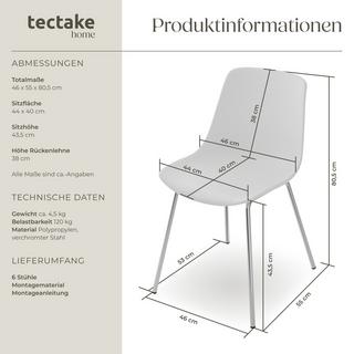 Tectake Kunststoffstühle Mave, ergonomisch, 120 kg  