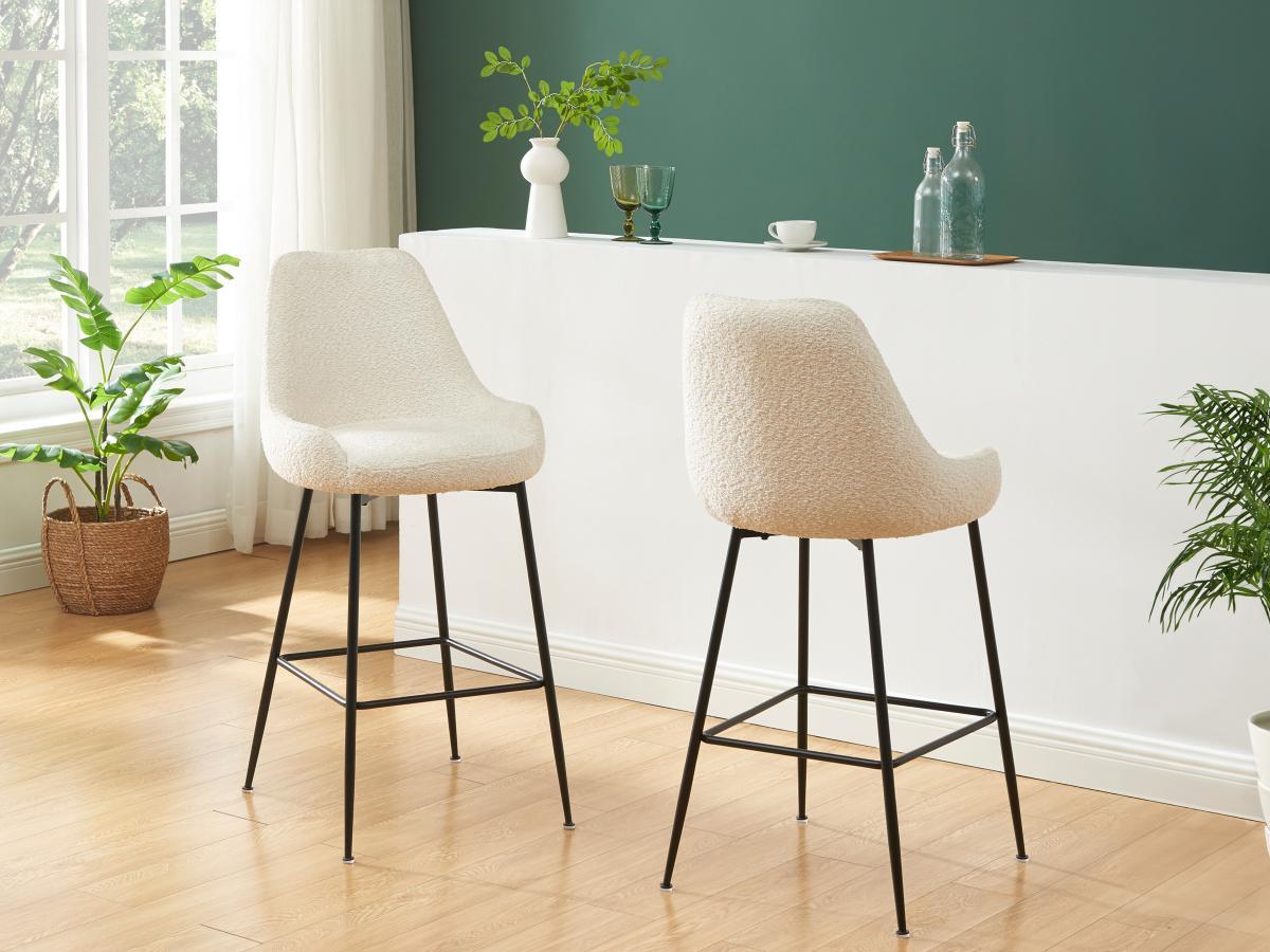 PASCAL MORABITO Sgabello da bar in Tessuto bouclette e Metallo Nero Bianco - Lotto di 2 - TOYBA di PASCAL MORABITO  