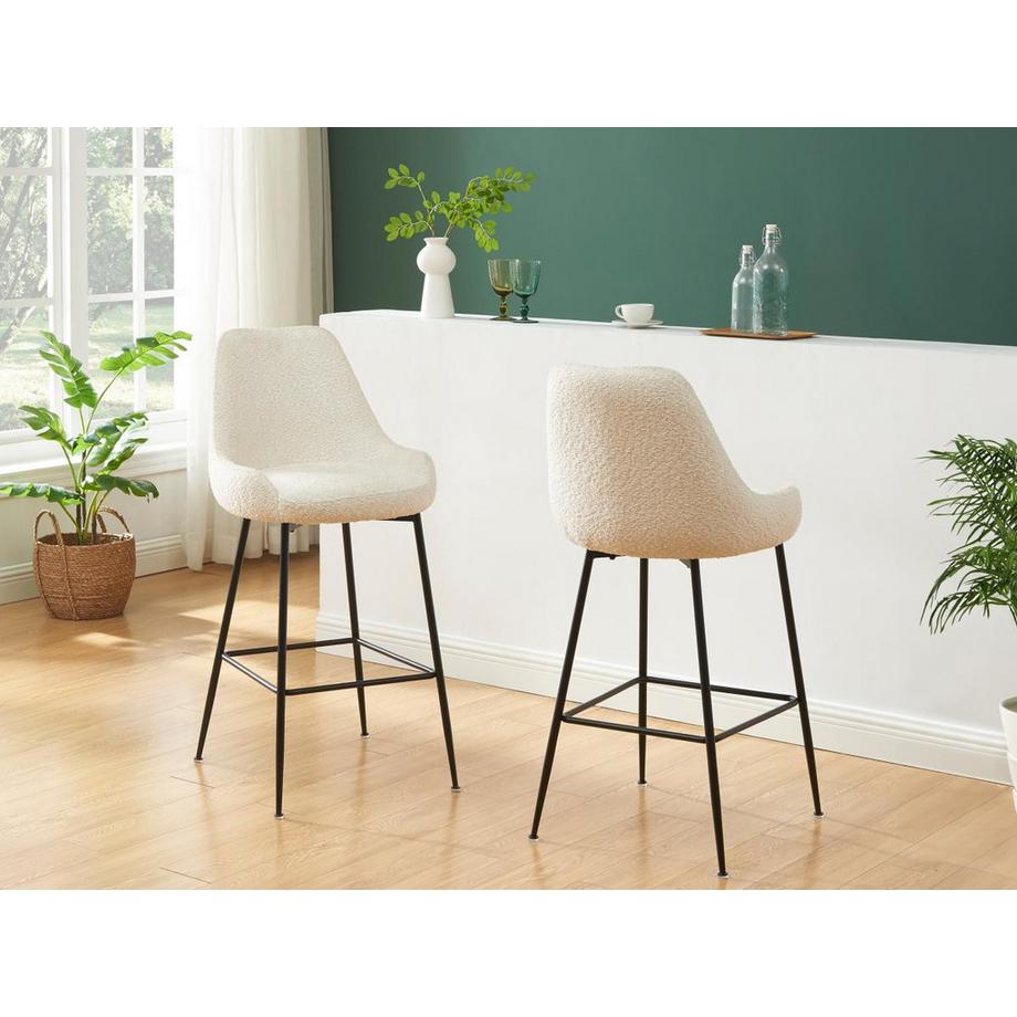 PASCAL MORABITO Lot de 2 tabourets de bar en tissu bouclette et métal noir - Blanc - TOYBA de Pascal Morabito  