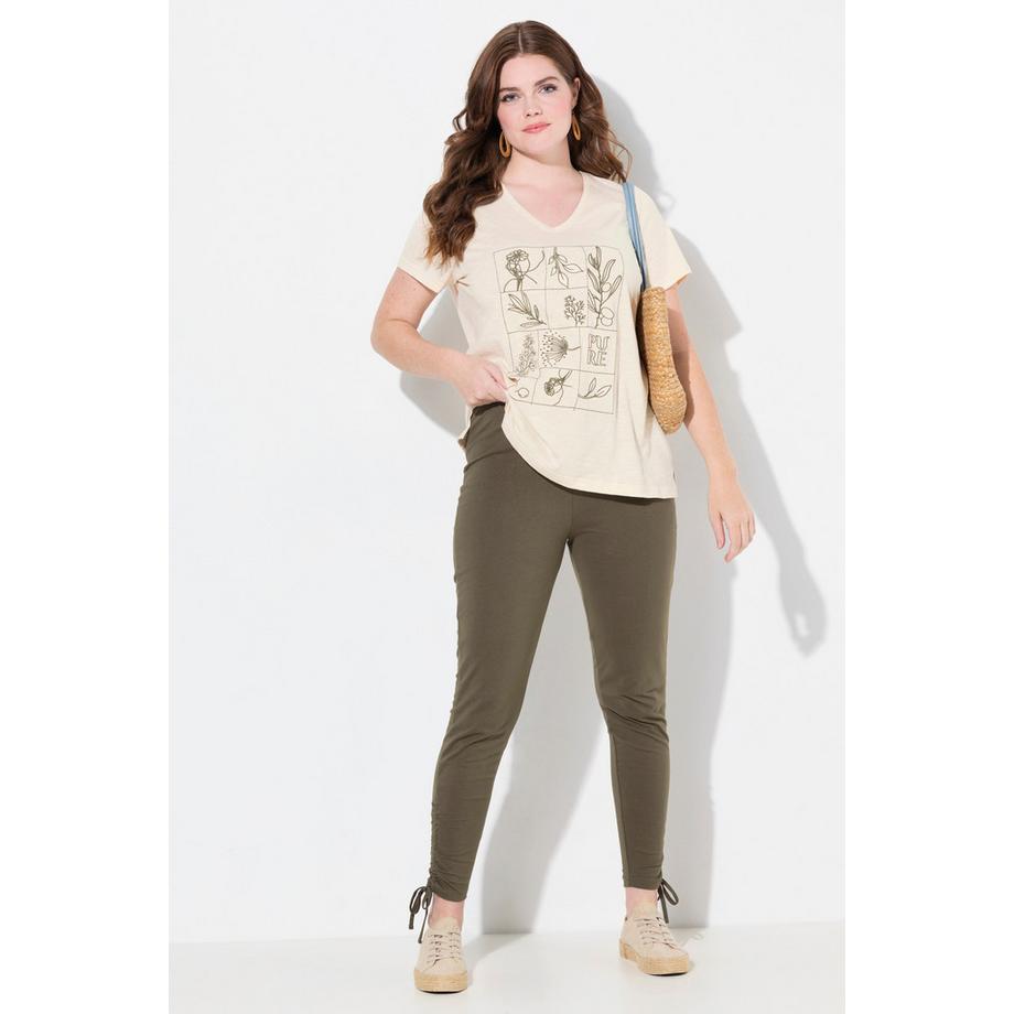 Ulla Popken Legging Fronces Taille Élastique Coton Bio  