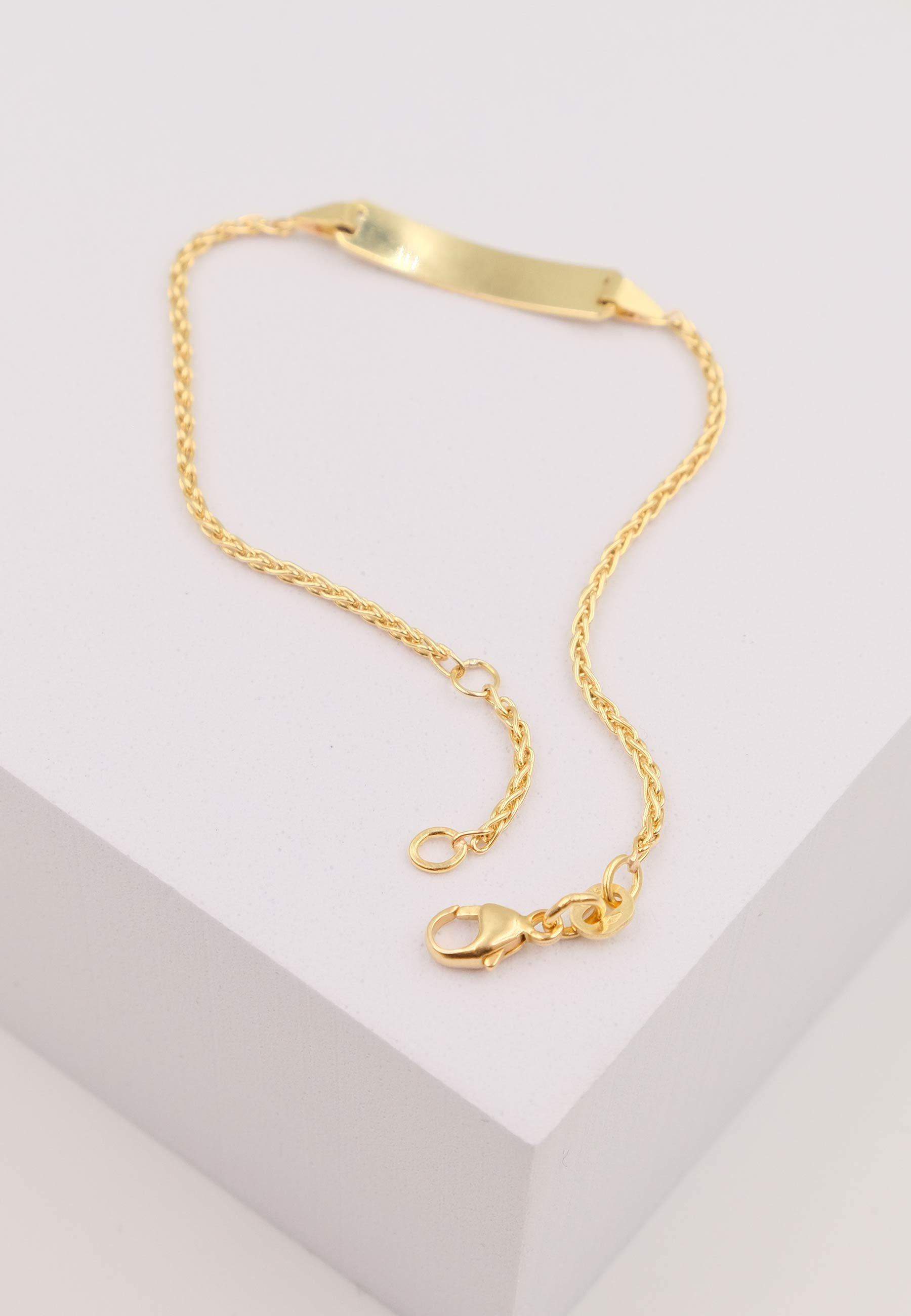 MUAU Schmuck  Bébé Bracelet Zopf Gelbgold 375, 18cm Gravurplatte 1.6cm 