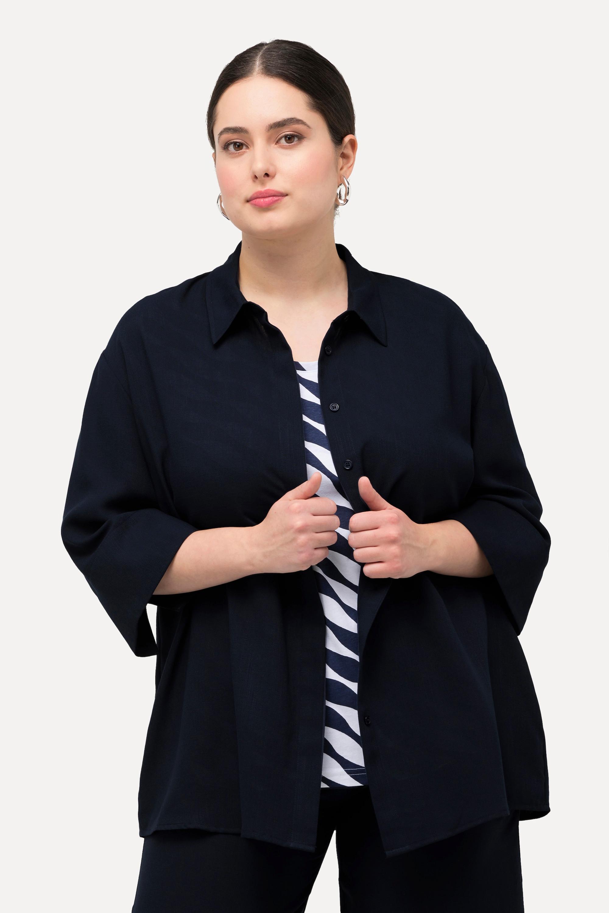 Ulla Popken  Camicia con viscosa, collo da camicia e maniche a 3/4 