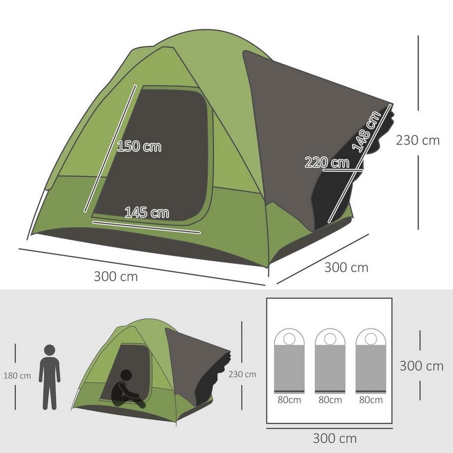 Northio  Autozelt, Campingzelt, Reisezelt, für 4-5 Personen, Glasfaser Polyester, Grün, 300 x 300 x 230 cm 