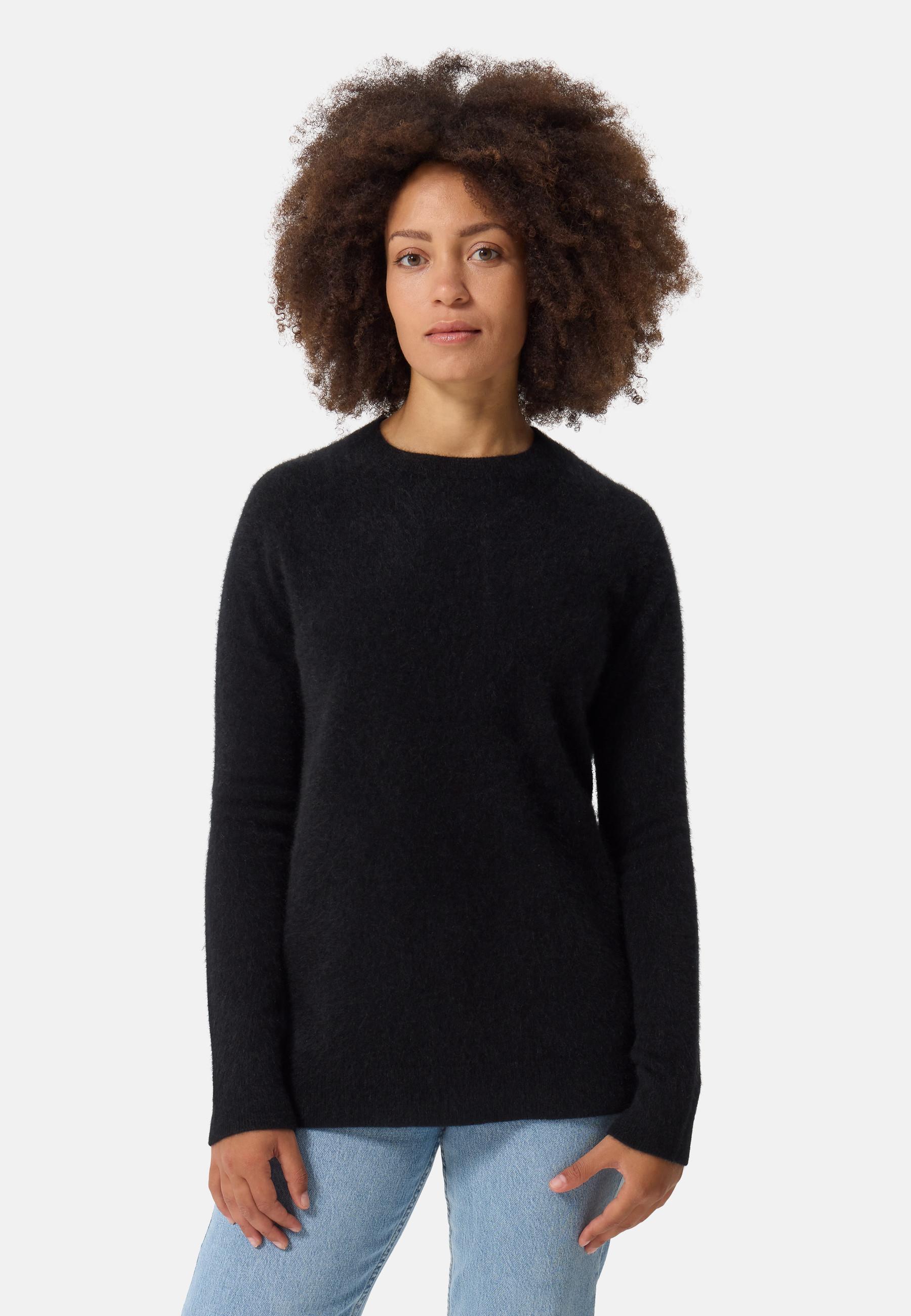 CASH-MERE.CH  Brushed Kaschmir Rundhals Pullover mit Seitenschlitzen 