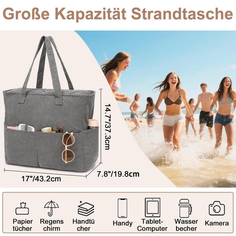 Only-bags.store Große Strandtasche mit Reißverschluss  