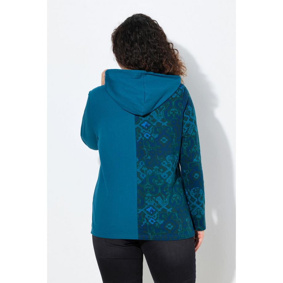 Ulla Popken Sweat-shirt à capuche Imprimé Patchwork Manches Longues  