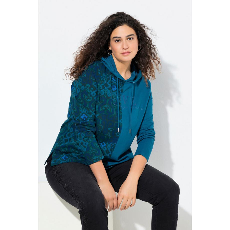 Ulla Popken Sweat-shirt à capuche Imprimé Patchwork Manches Longues  