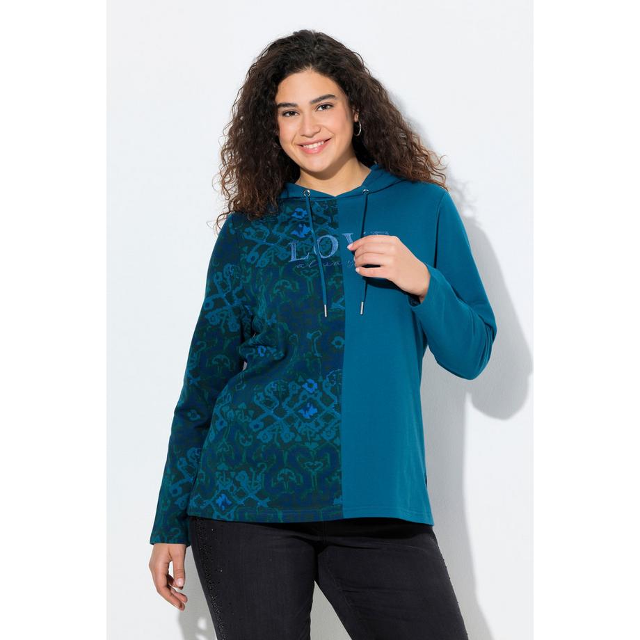 Ulla Popken Sweat-shirt à capuche Imprimé Patchwork Manches Longues  