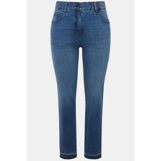 Ulla Popken  Jeans modello Sammy in tessuto elasticizzato con taglio della gamba aderente e orlo sfrangiato 