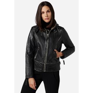 RICANO  Giacca in pelle per donna Jule, stile biker con fodera in pelliccia e cappuccio 