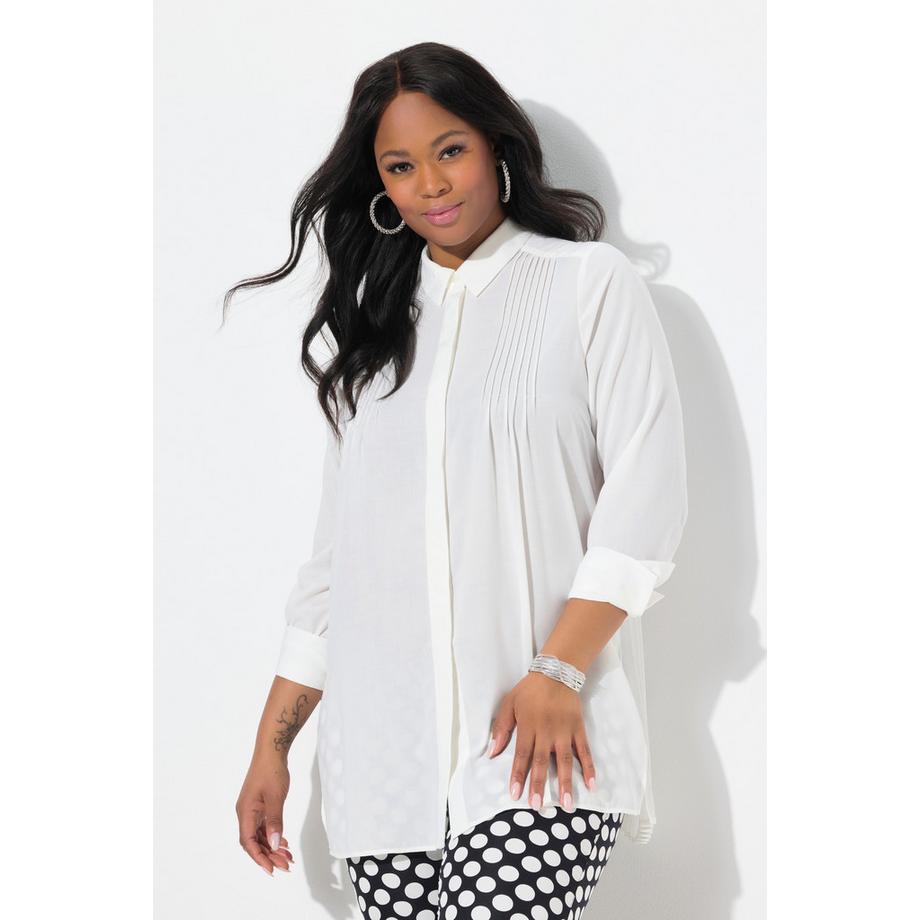 Ulla Popken A-Linie Langarm Bluse Plissee Rücken Hemdkragen  