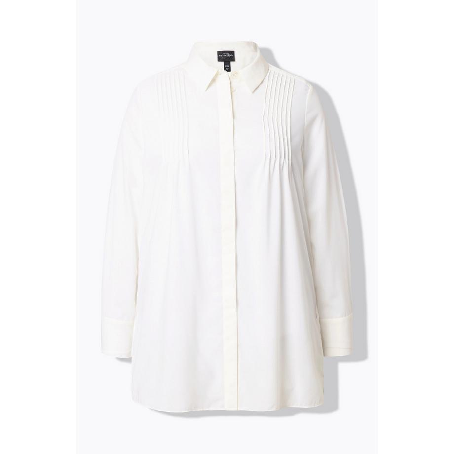 Ulla Popken A-Linie Langarm Bluse Plissee Rücken Hemdkragen  