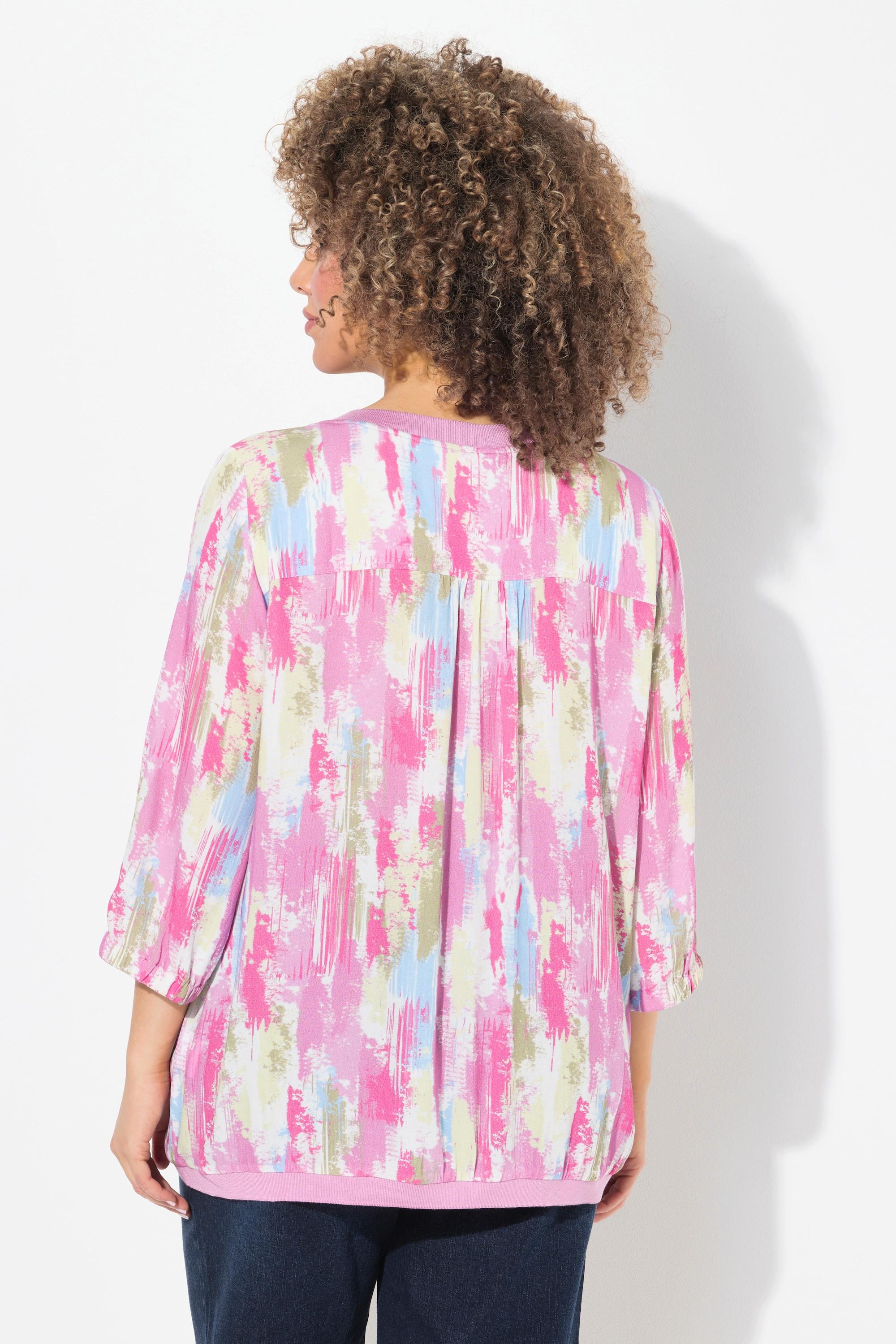 Ulla Popken Blusa Crêpe Orlo a Costine Scollo a V Maniche 3/4  