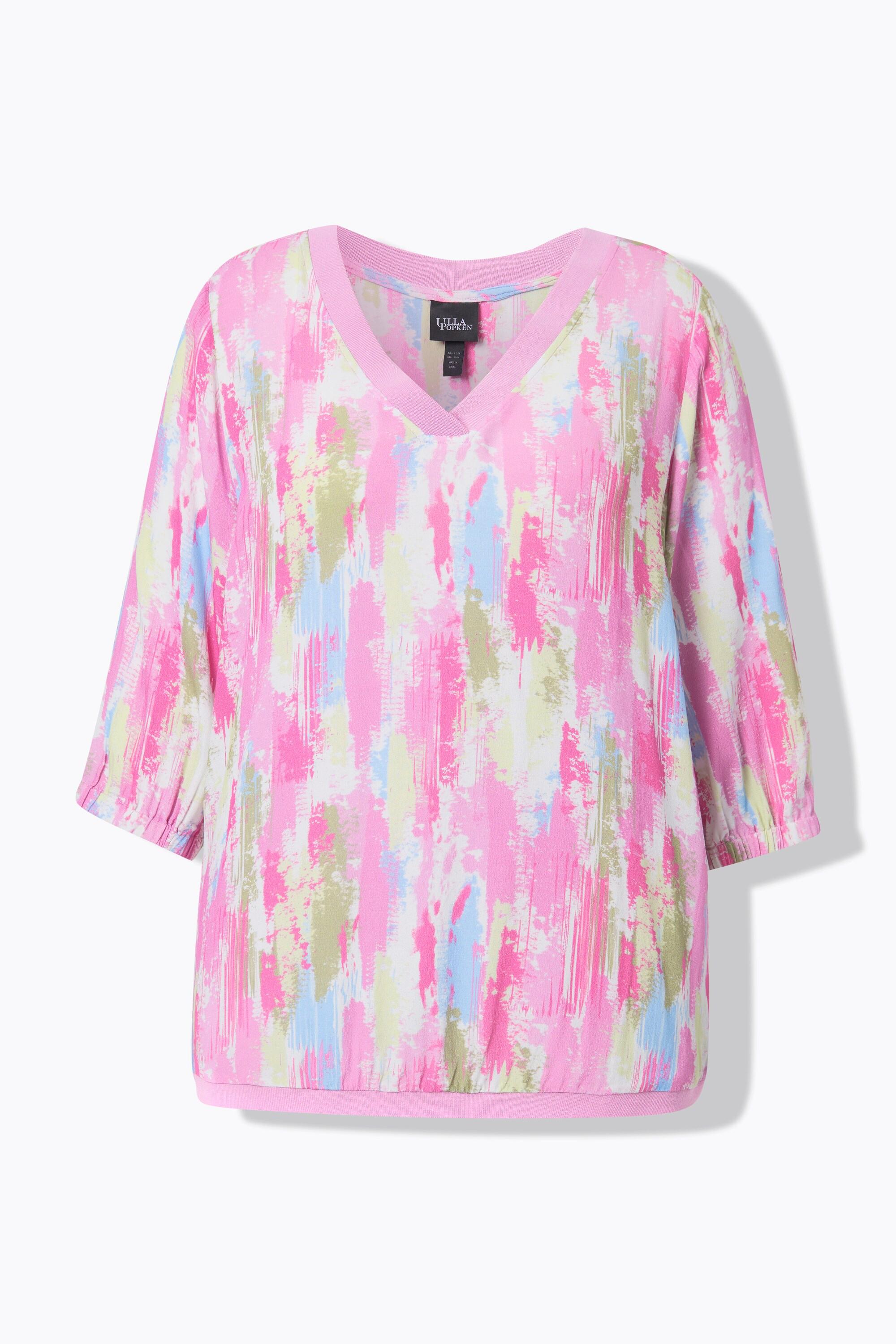 Ulla Popken Blusa Crêpe Orlo a Costine Scollo a V Maniche 3/4  