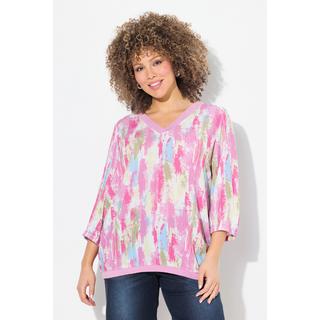 Ulla Popken Blusa Crêpe Orlo a Costine Scollo a V Maniche 3/4  