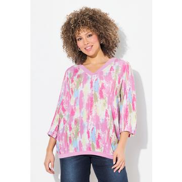Blusa in crêpe con orlo a costine, scollo a V e maniche a 3/4
