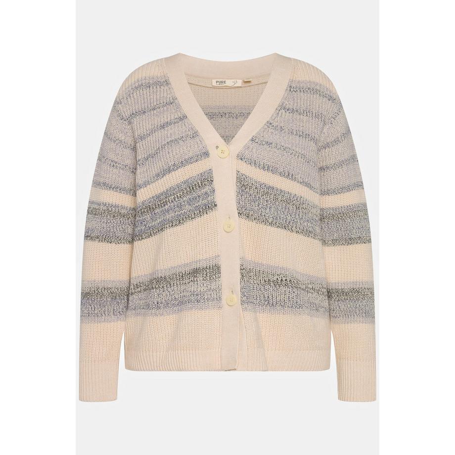 Ulla Popken Cardigan Rigato in Maglia a Costa Inglese Scollo a V  