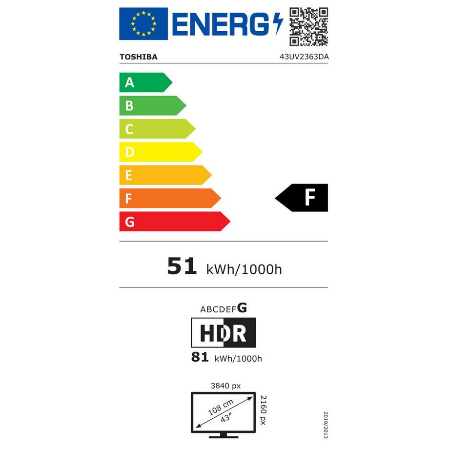 TOSHIBA  TV 43 pouces, 4K UHD, 43UV2363DA 