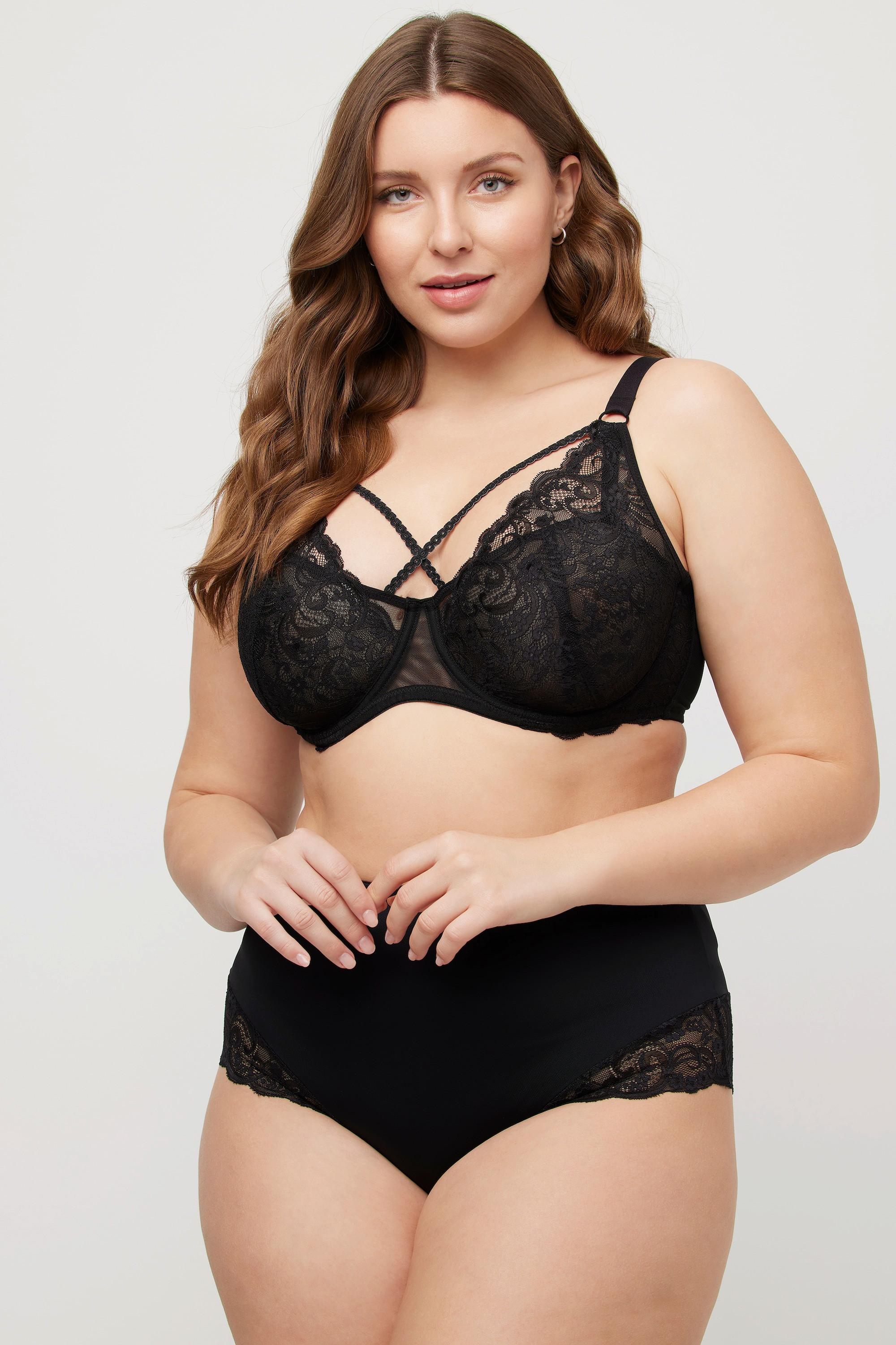 Ulla Popken  Soutien-gorge à armatures, tulle, dentelle, bandes fantaisie, bonnet B - D 