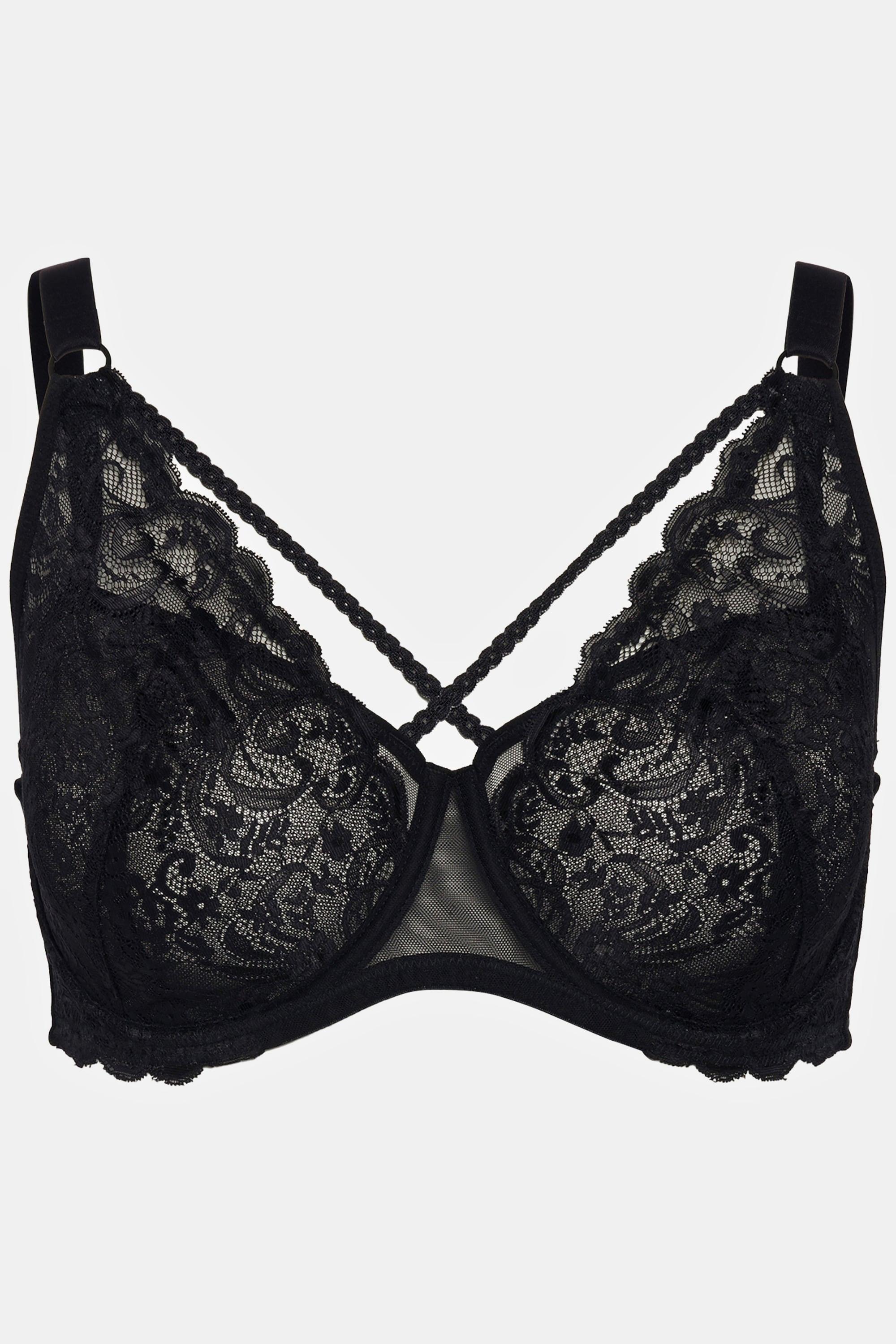 Ulla Popken  Soutien-gorge à armatures, tulle, dentelle, bandes fantaisie, bonnet B - D 