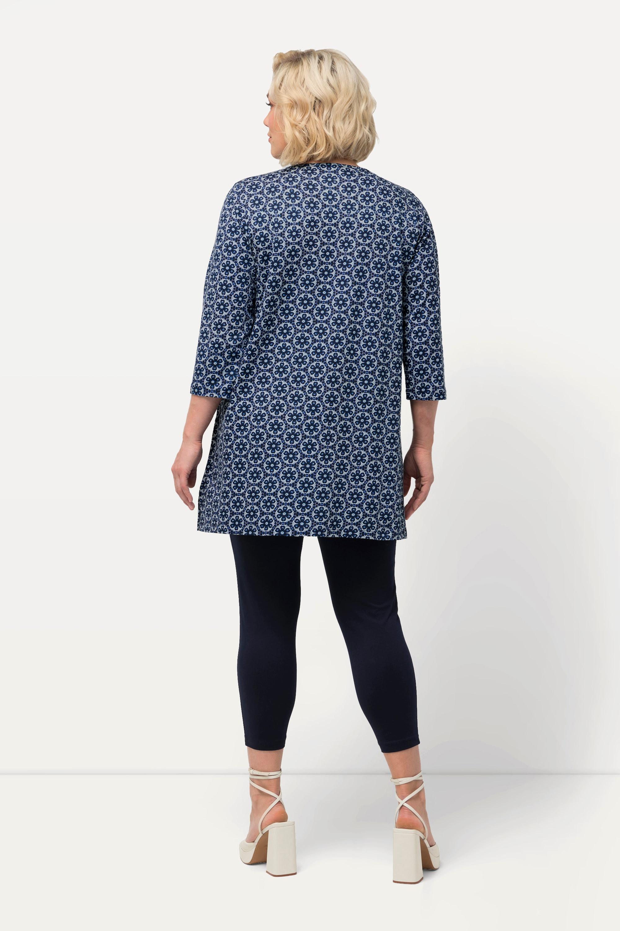 Ulla Popken  Longshirt, Blüten, Tunika-Ausschnitt, 3/4-Arm 