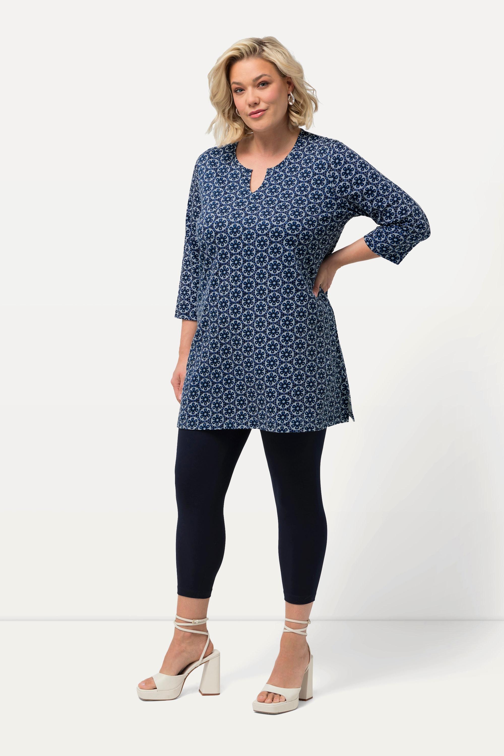 Ulla Popken  Longshirt, Blüten, Tunika-Ausschnitt, 3/4-Arm 