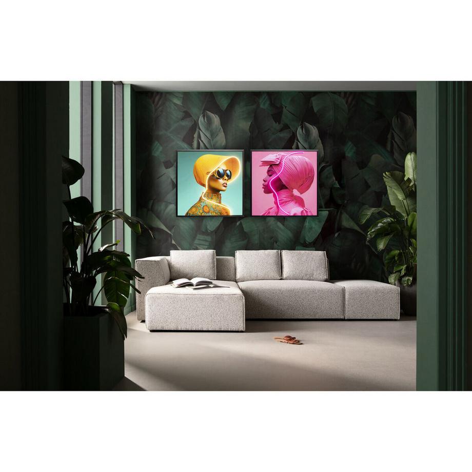 KARE Design Gerahmtes Bild Sun Hat Woman gelb LED 80x80  