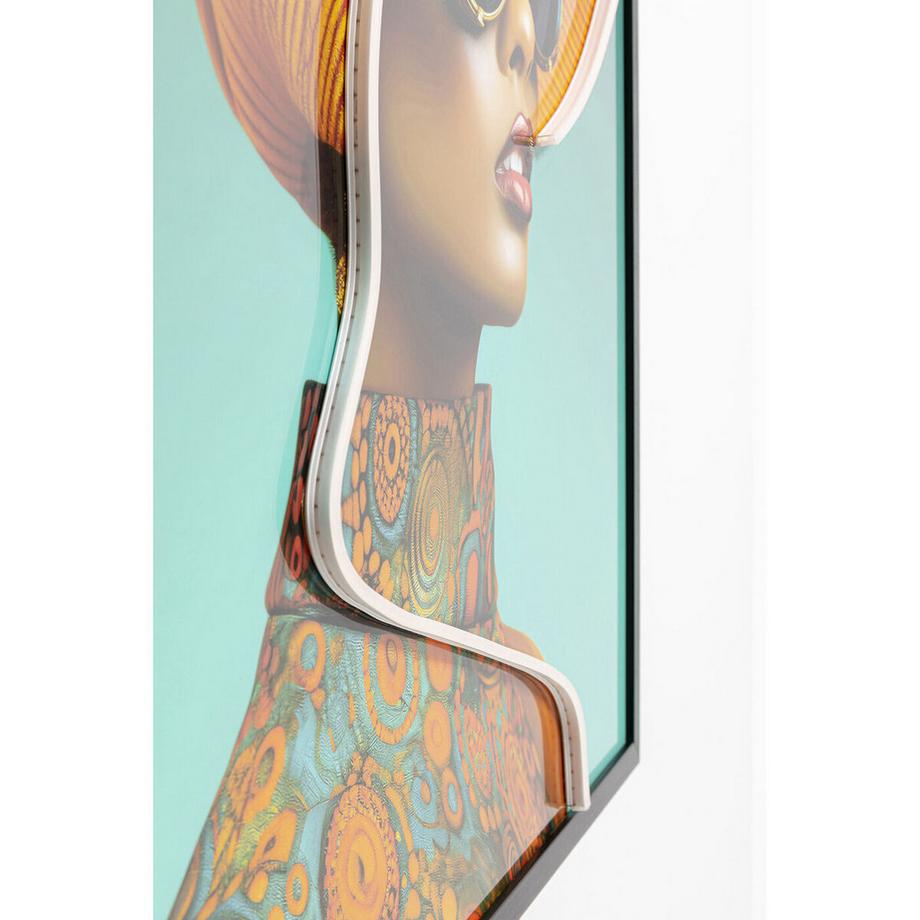 KARE Design Gerahmtes Bild Sun Hat Woman gelb LED 80x80  