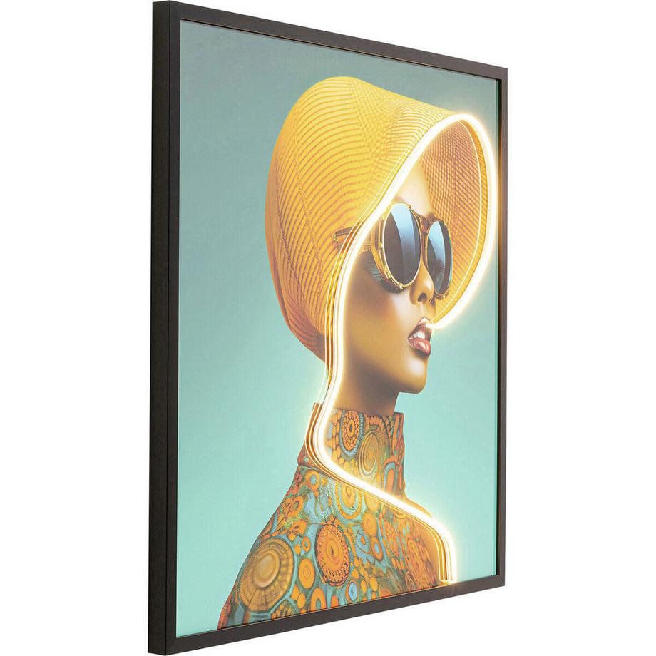 KARE Design Gerahmtes Bild Sun Hat Woman gelb LED 80x80  