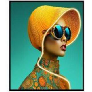 KARE Design Image encadrée Chapeau de Soleil Femme jaune LED 80x80  