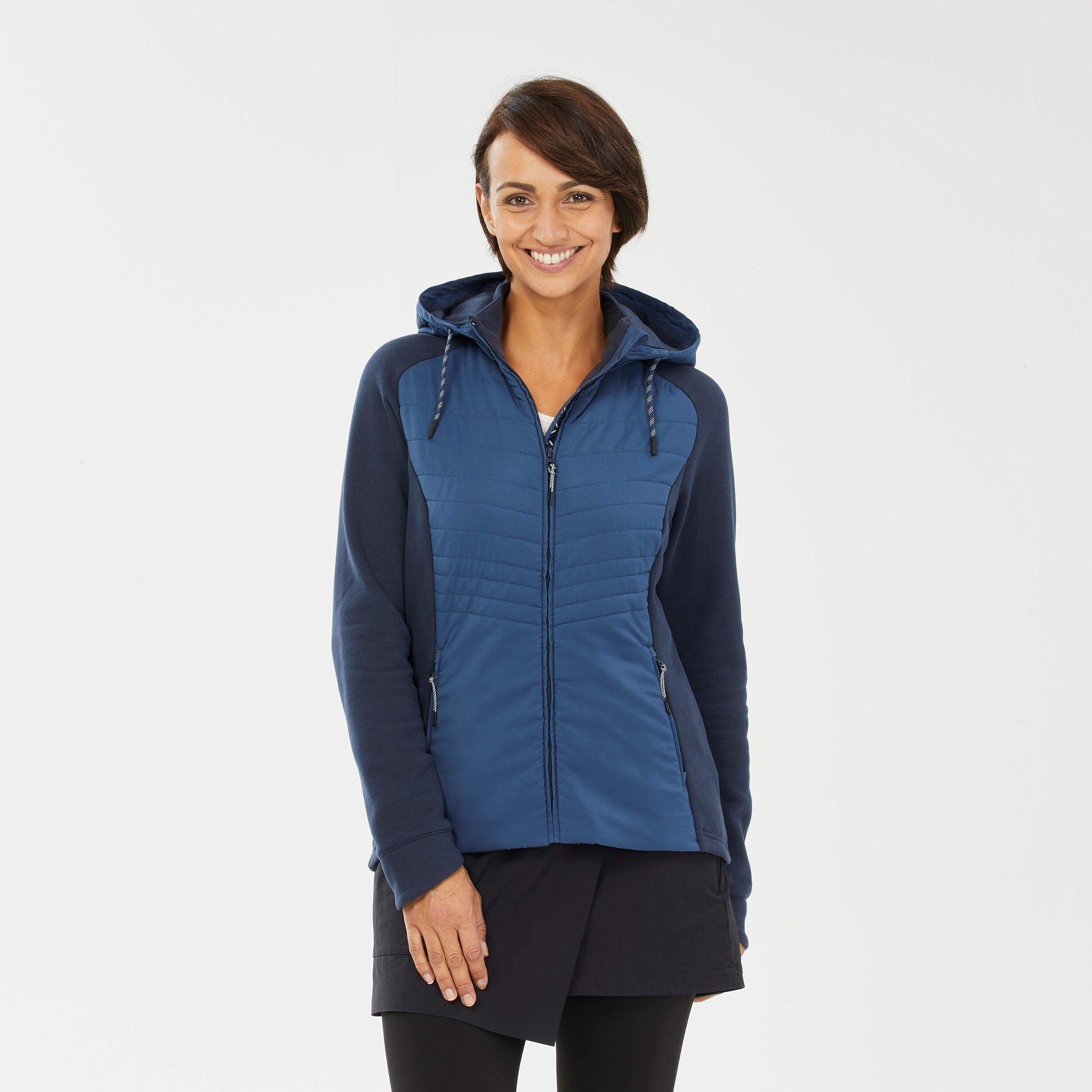 Image of Sweatjacke Hybridjacke Mit Kapuze Naturwandern - Nh500 Damen Blau Bedruckt XXL