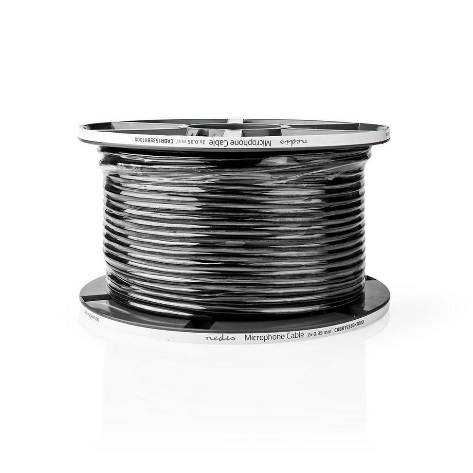 Nedis  câble microphone | 2x 0.35 mm² | Koppar | 100.0 m | Rond | PVC | Svart | Enrouleur 