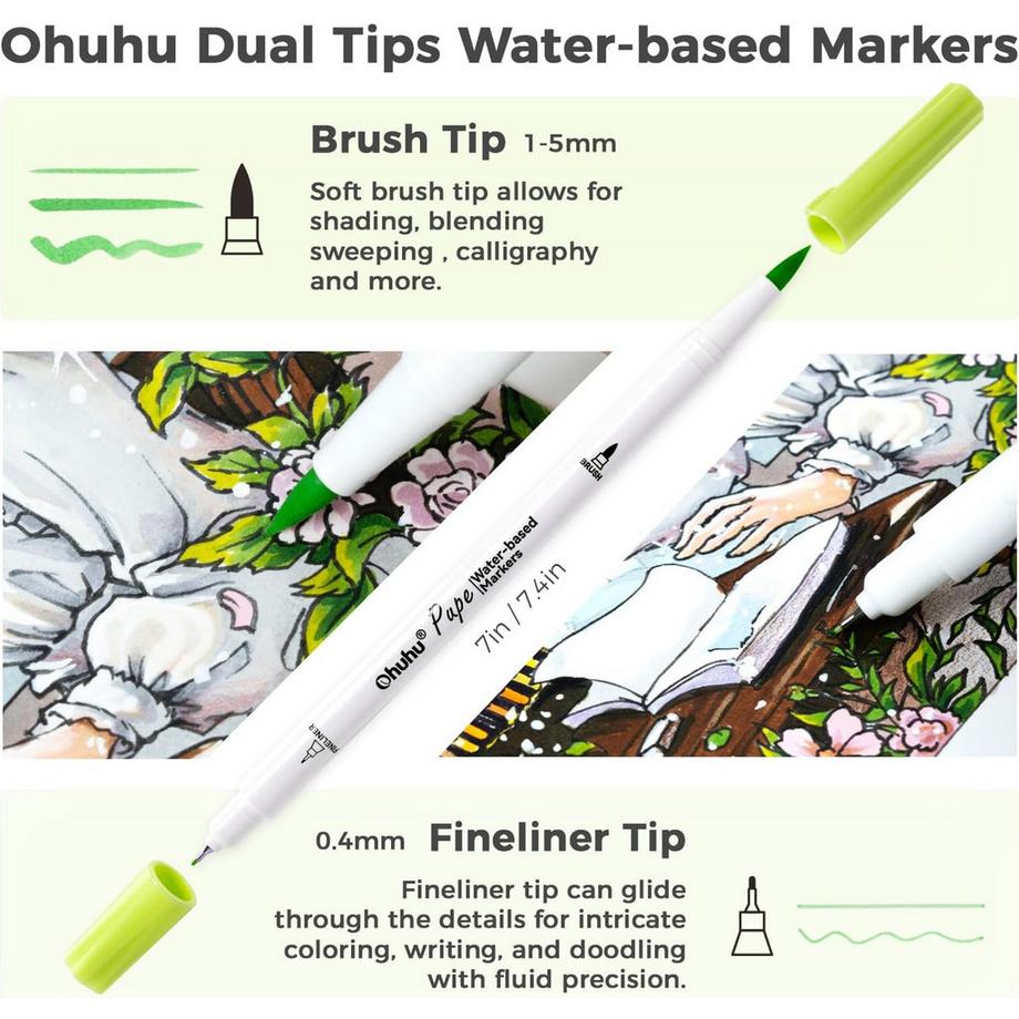 Ohuhu  Pupe Pinselstifte auf Wasserbasis (60 Stk.) 