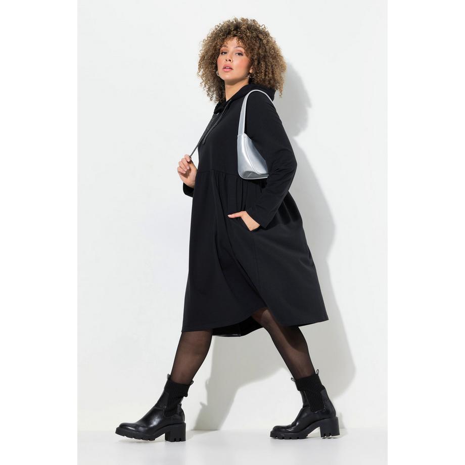 Ulla Popken Robe en Jersey Capuche Ruban Scintillant Coupe Évasée Manches Longues  