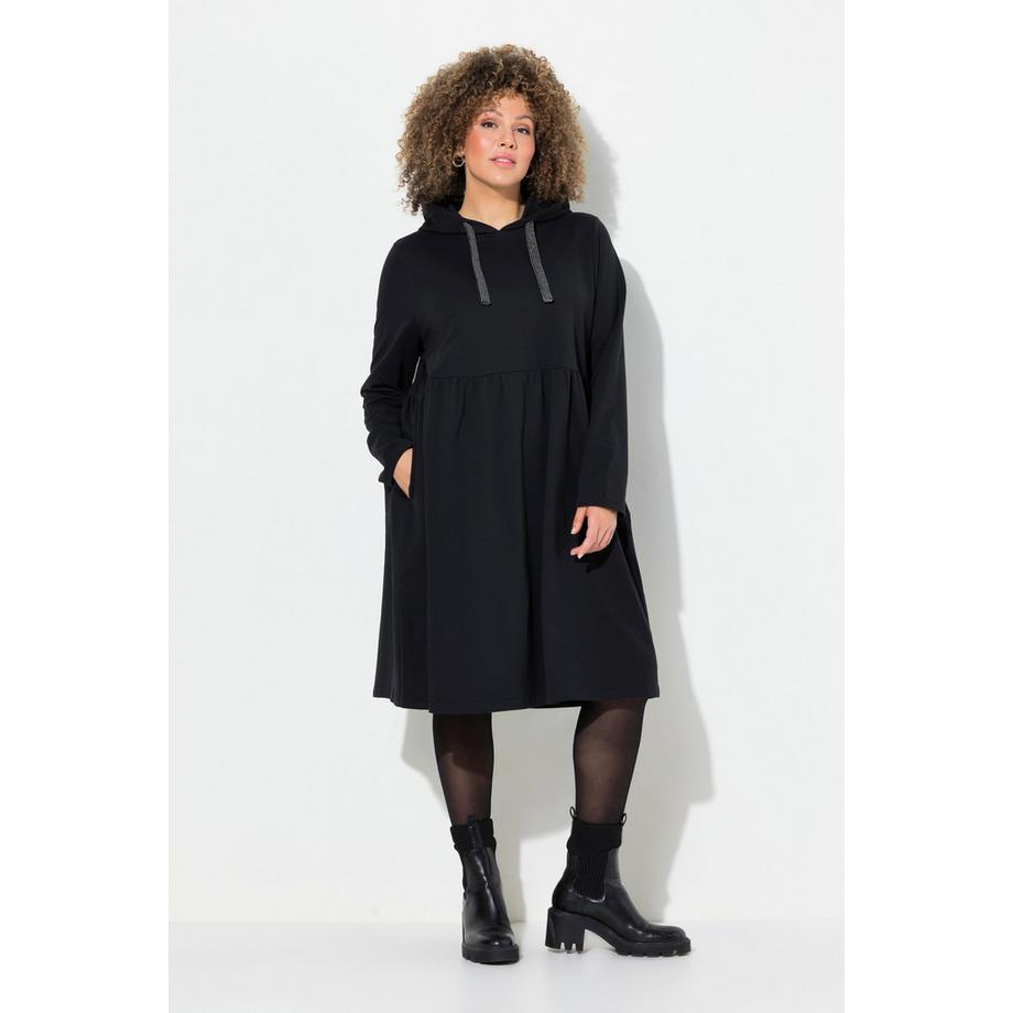 Ulla Popken Robe en Jersey Capuche Ruban Scintillant Coupe Évasée Manches Longues  