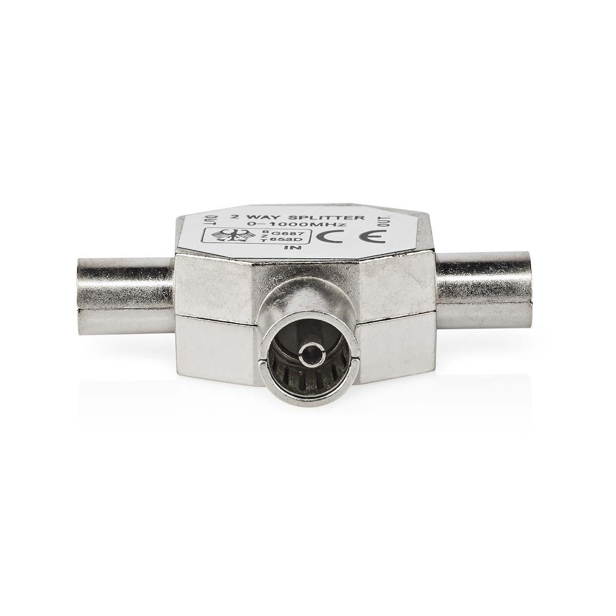 Nedis  Adattatore Satellite e Antenna | 2x Coax Maschio | IEC (Coax) Femmina | Nichelato | 75 Ohm | Separatore a T | Metallo | Argento | 1 pz. | Scatola 