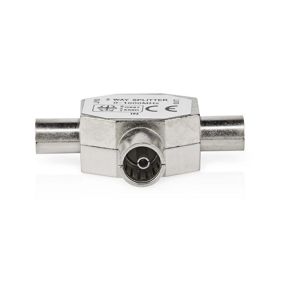Nedis  Adaptateur Satellite & Antenne | 2x Coax mâle | IEC (Coax) femelle | Nickelé | 75 Ohm | Séparateur en T | Métal | Argent | 1 pc. | Boîte 