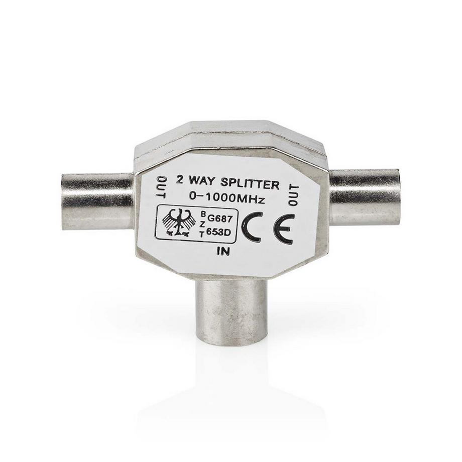 Nedis  Adaptateur Satellite & Antenne | 2x Coax mâle | IEC (Coax) femelle | Nickelé | 75 Ohm | Séparateur en T | Métal | Argent | 1 pc. | Boîte 