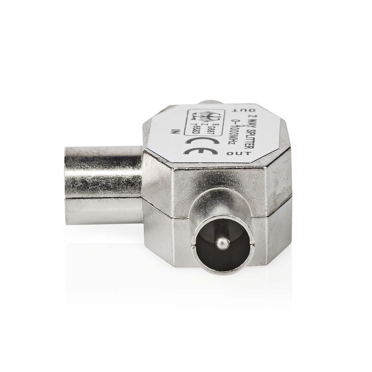 Nedis  Adattatore Satellite e Antenna | 2x Coax Maschio | IEC (Coax) Femmina | Nichelato | 75 Ohm | Separatore a T | Metallo | Argento | 1 pz. | Scatola 