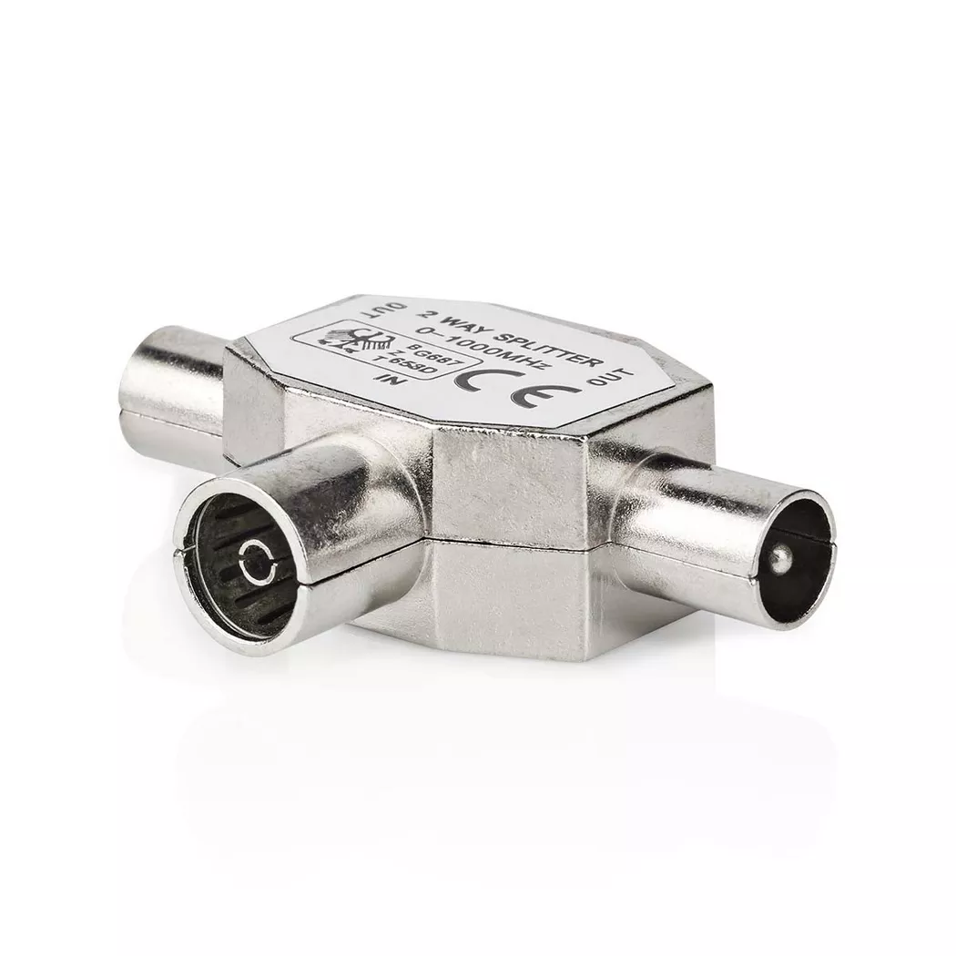 Nedis - Satelliten- & Antennenadapter | 2x Koax Stecker | IEC (Koax) Buchse | Vernickelt | 75 Ohm | T-Verteiler | Metall | Silber | 1 Stk. | Box, One Size