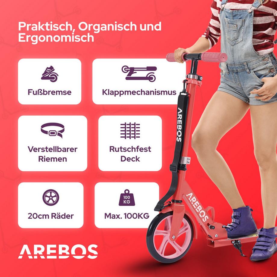 Arebos  Monopattino a spinta Monopattino per bambini Monopattino per adulti Rosso 
