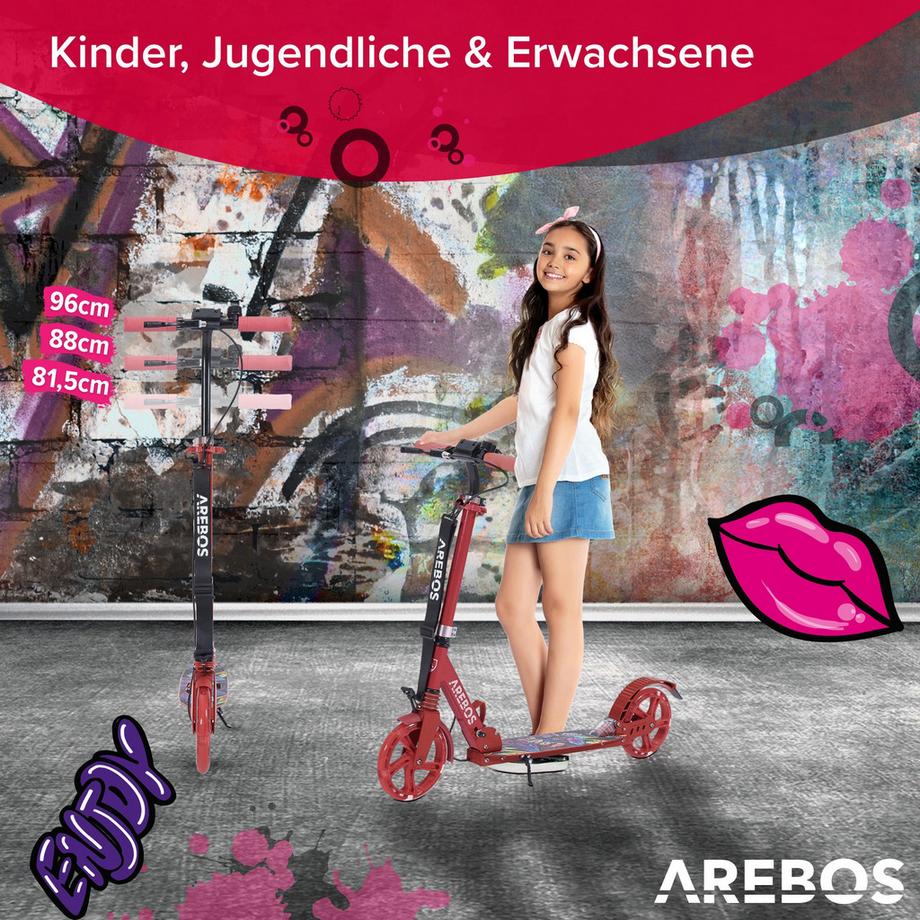 Arebos  Tretroller Kickroller Cityroller Kinderroller Erwachsene Scooter Rot 