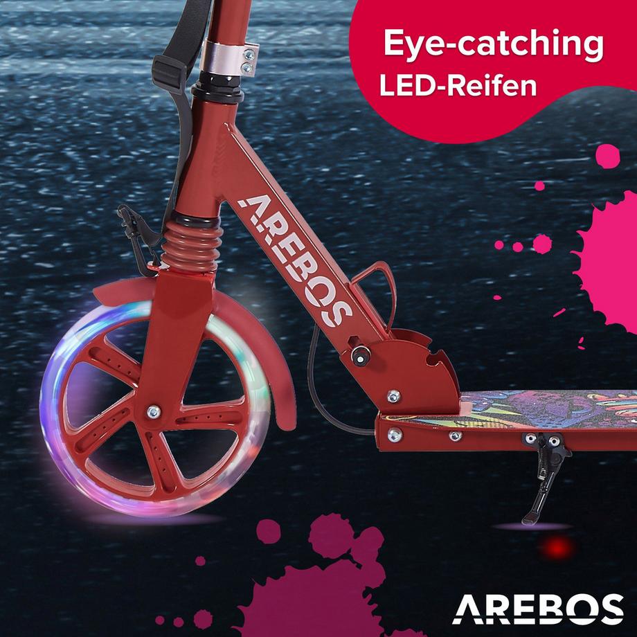 Arebos  Tretroller Kickroller Cityroller Kinderroller Erwachsene Scooter Rot 