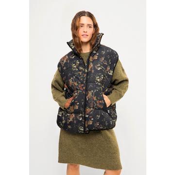 Steppweste, oversized, Allover Print, Stehkragen