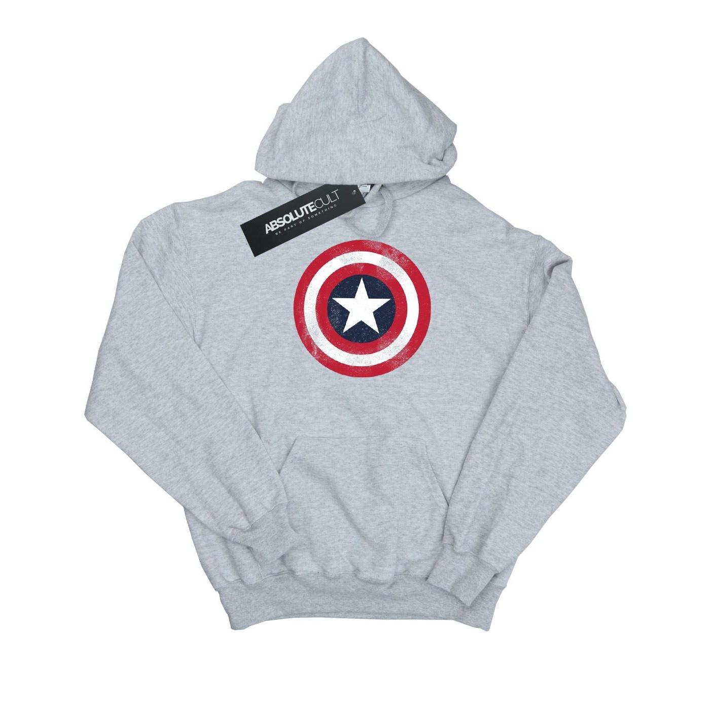 Image of Captain America Distressed Shield Kapuzenpullover Unisex Grau 152-158